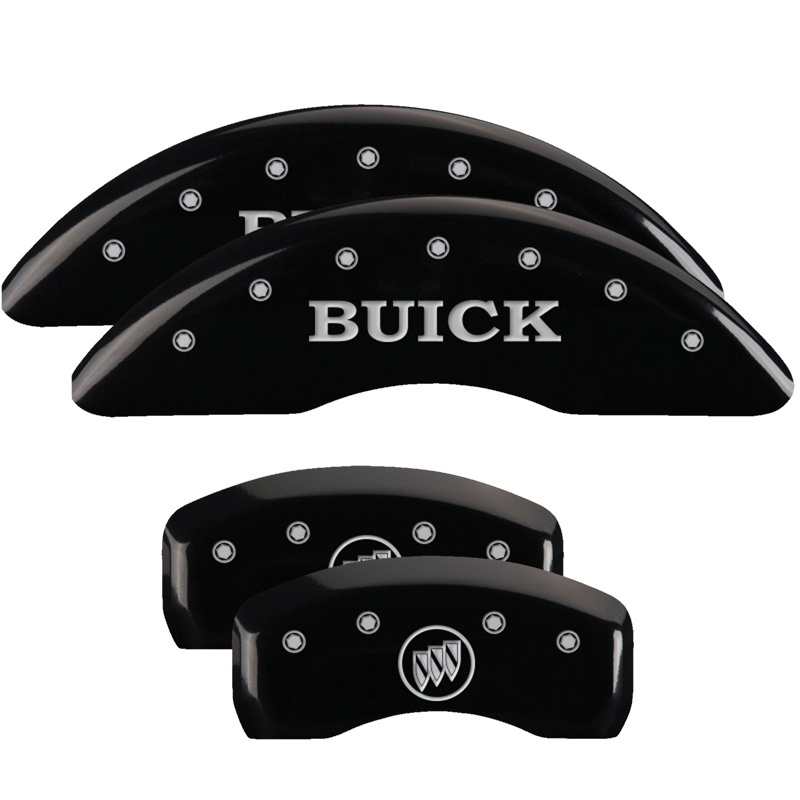 Picture of MGP 4 Caliper Covers Engraved Front Buick Engraved Rear Buick Shield Black finish silver ch