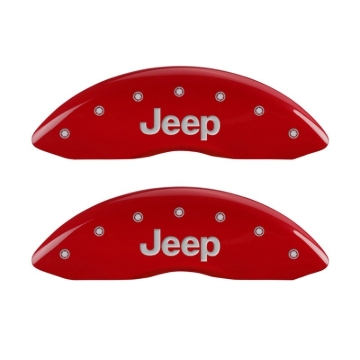 Picture of MGP Front set 2 Caliper Covers Engraved Front JEEP Red finish silver ch