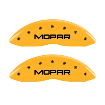 Picture of MGP Front set 2 Caliper Covers Engraved Front MOPAR Yellow finish black ch