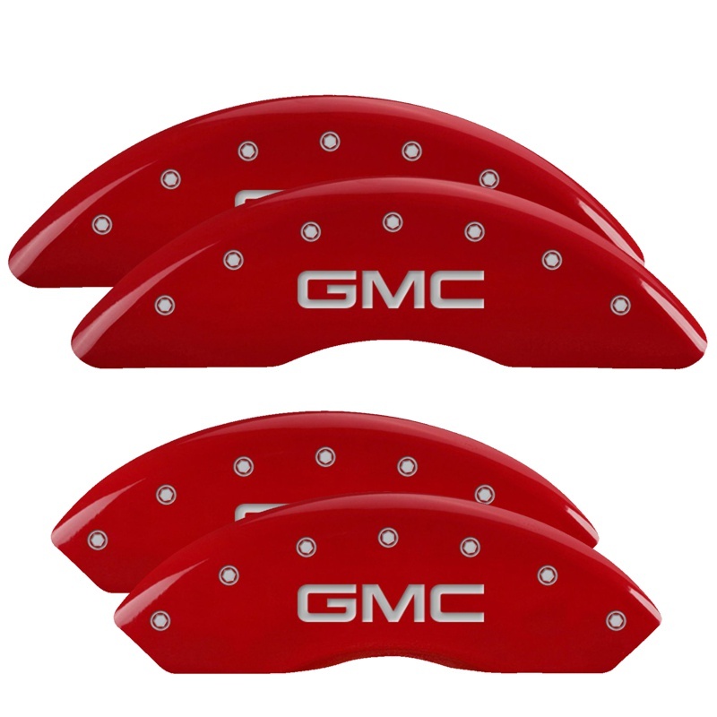 Picture of MGP 4 Caliper Covers Engraved Front & Rear GMC Red finish silver ch