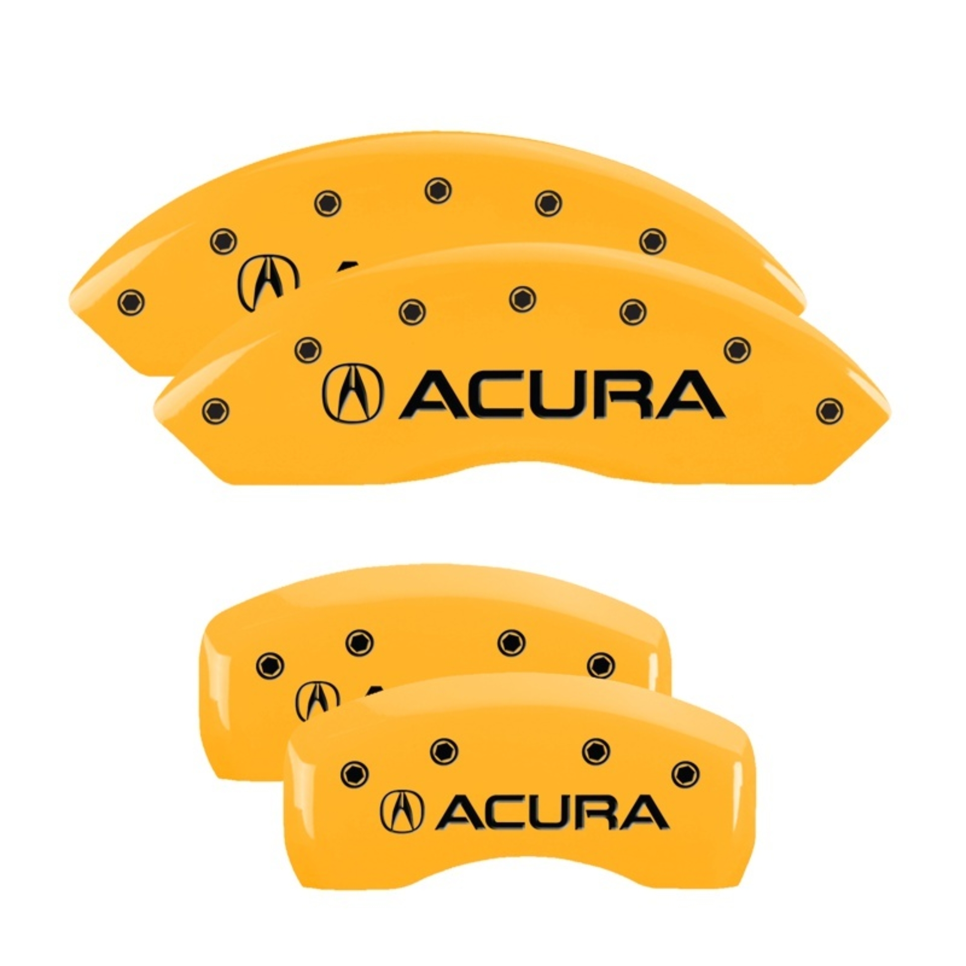 Picture of MGP 4 Caliper Covers Engraved Front & Rear Acura Yellow finish black ch