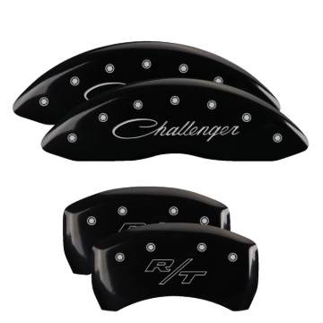 Picture of MGP 4 Caliper Covers Engraved Front Cursive/Challenger Engraved Rear RT Black finish silver ch