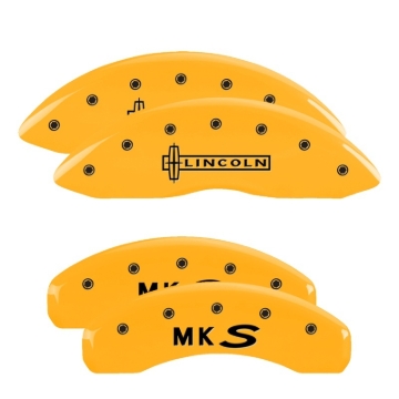 Picture of MGP 4 Caliper Covers Engraved Front Lincoln Engraved Rear MKS Yellow finish black ch