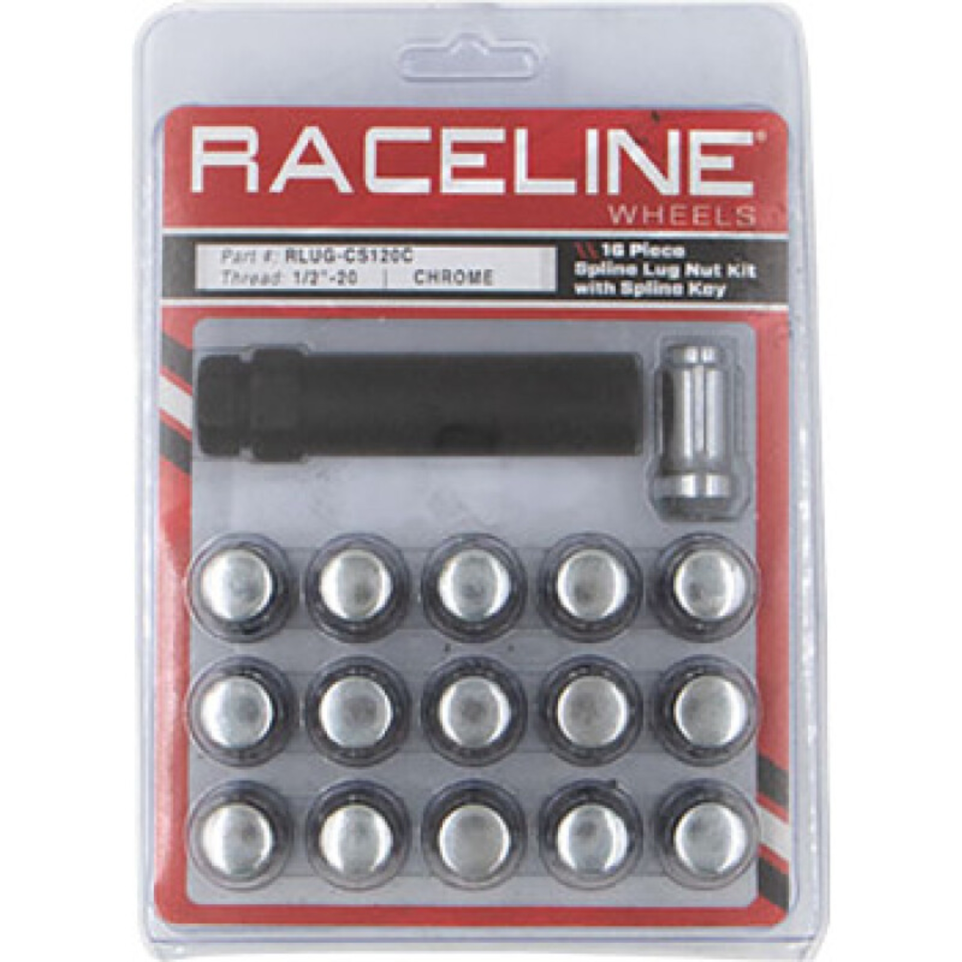 Picture of Raceline Spline Lug Nut Kit with Spline Key 1/2in-20 - 16 Pack - Chrome