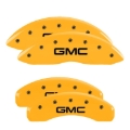 Picture of MGP 4 Caliper Covers Engraved Front & Rear GMC Yellow finish black ch