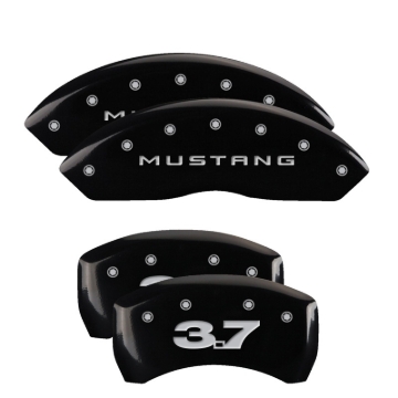 Picture of MGP 4 Caliper Covers Engraved Front Mustang Engraved Rear 37 Black finish silver ch