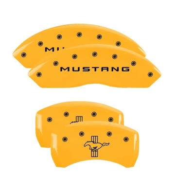 Picture of MGP 4 Caliper Covers Engraved Front Mustang Engraved Rear Bar & Pony Yellow finish black ch