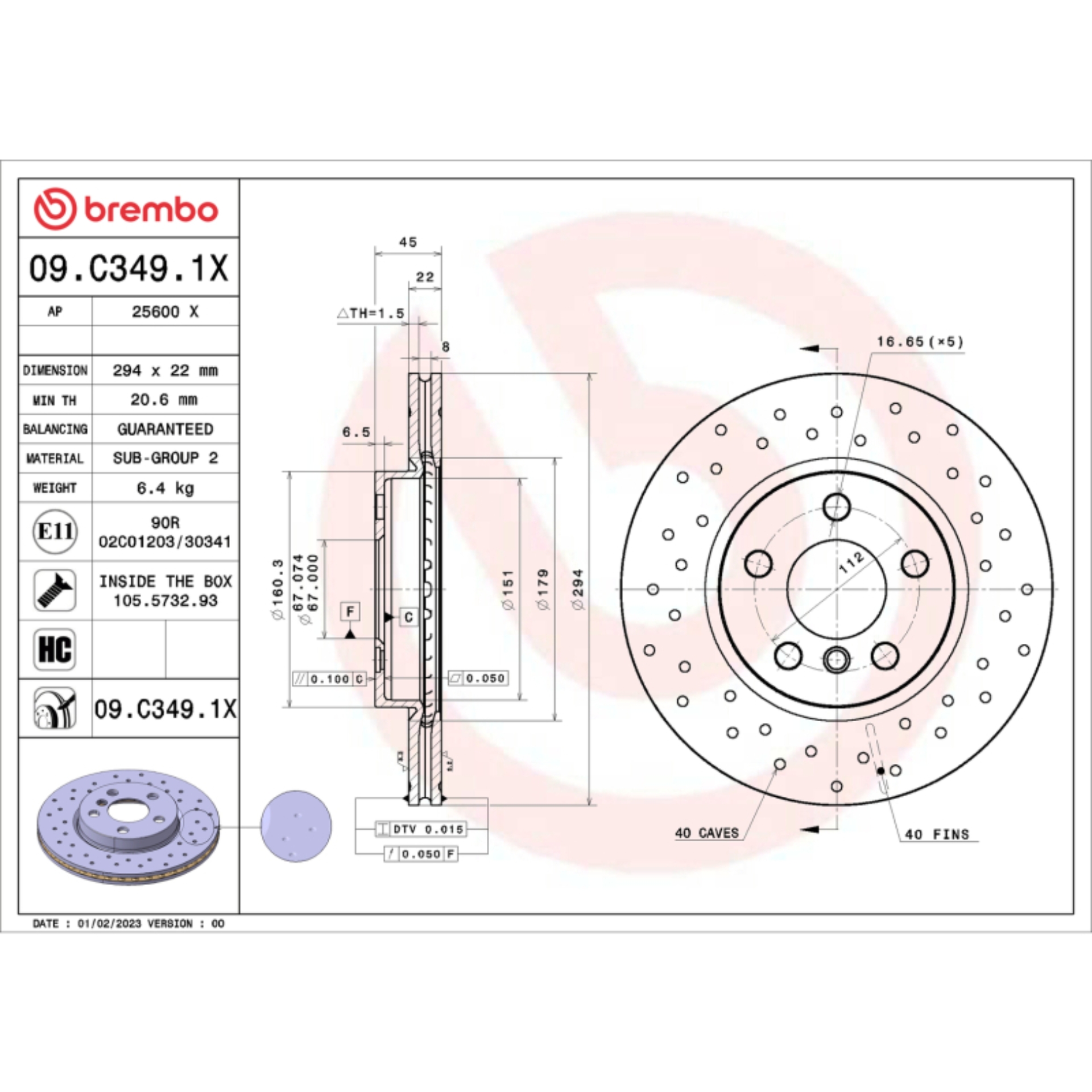 Picture of Brembo OE 01-17 BMW 1 Series (F52) Front Premium Xtra Cross Drilled UV Coated Rotor