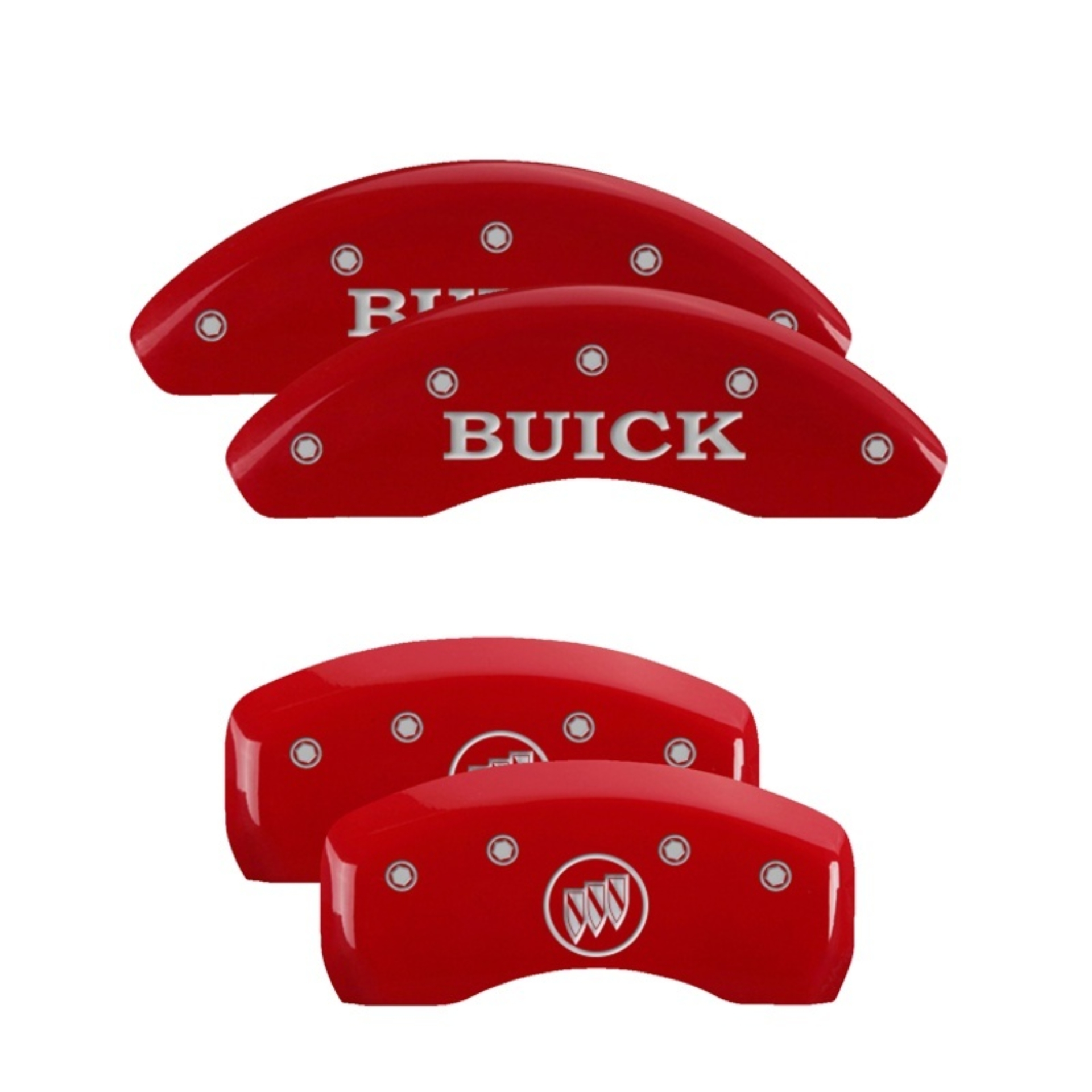 Picture of MGP 4 Caliper Covers Engraved Front Buick Engraved Rear Buick Shield Red finish silver ch