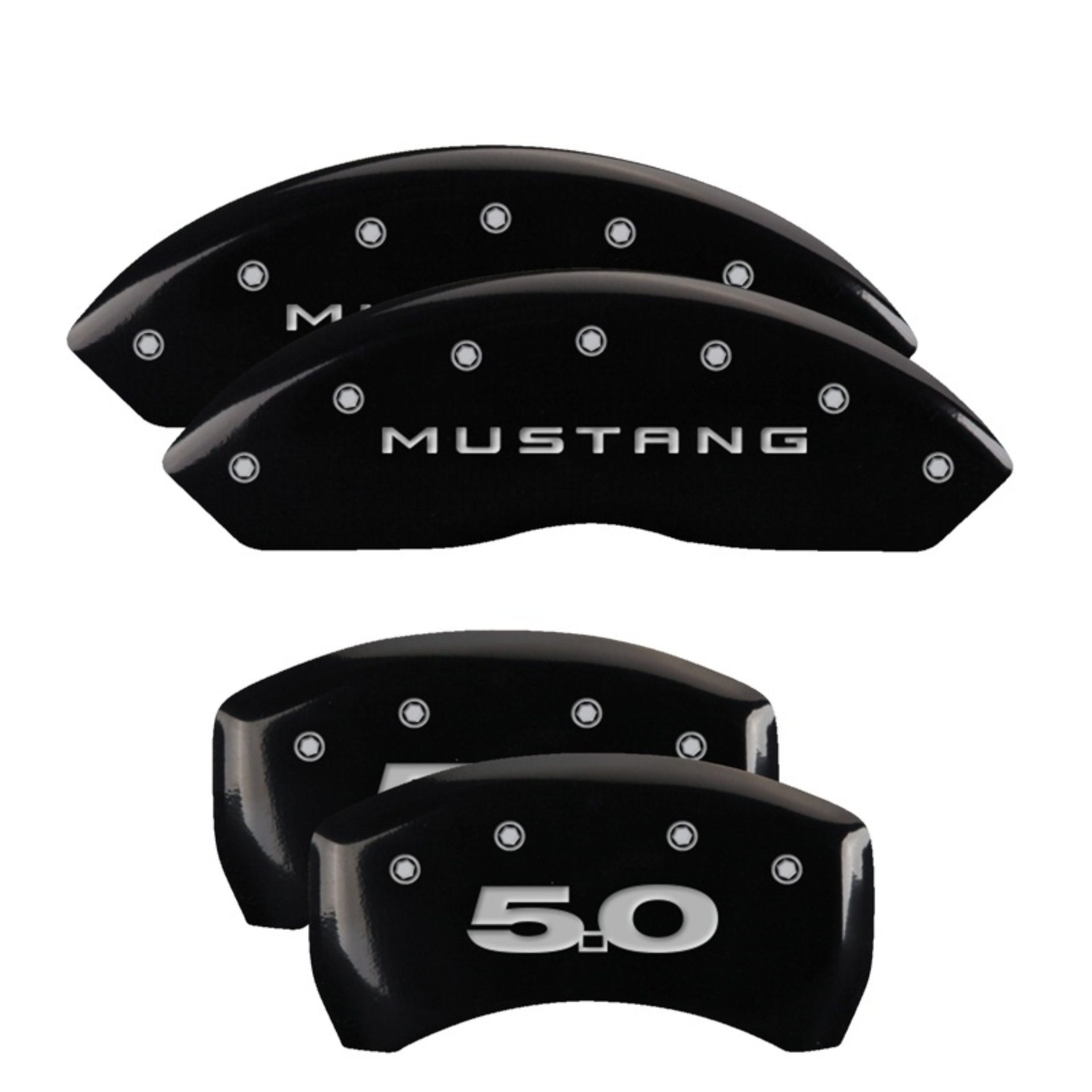 Picture of MGP 4 Caliper Covers Engraved Front Mustang Engraved Rear 50 Black finish silver ch