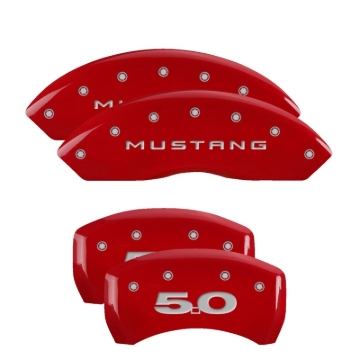 Picture of MGP 4 Caliper Covers Engraved Front Mustang Engraved Rear 50 Red finish silver ch