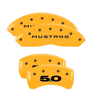 Picture of MGP 4 Caliper Covers Engraved Front Mustang Engraved Rear 50 Yellow finish black ch