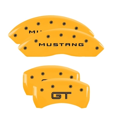 Picture of MGP 4 Caliper Covers Engraved Front Mustang Engraved Rear GT Yellow finish black ch