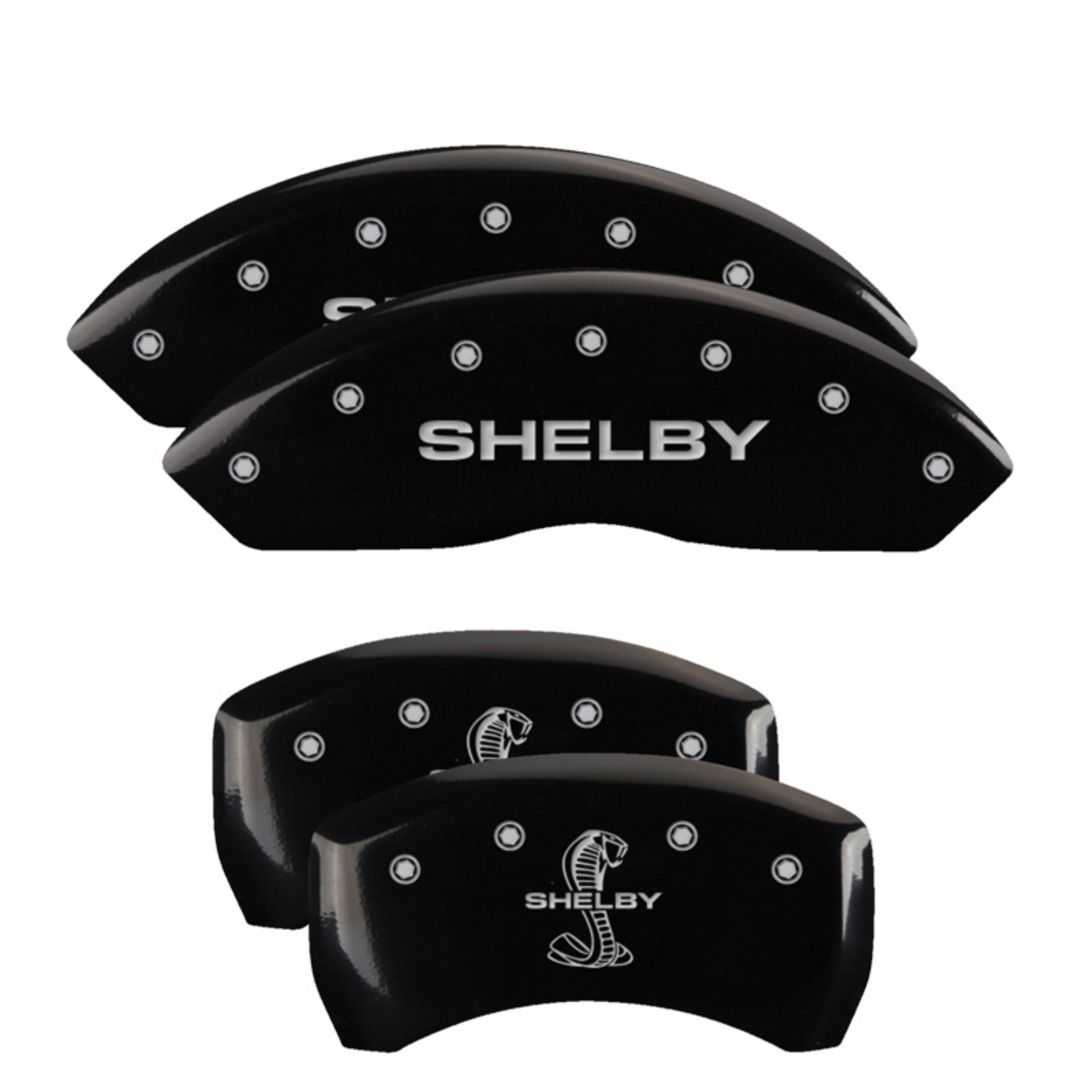 Picture of MGP 4 Caliper Covers Engraved Front Shelby Engraved Rear Tiffany Snake Black finish silver ch
