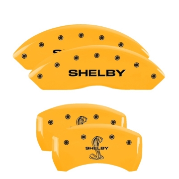 Picture of MGP 4 Caliper Covers Engraved Front Shelby Engraved Rear Tiffany Snake Yellow finish black ch