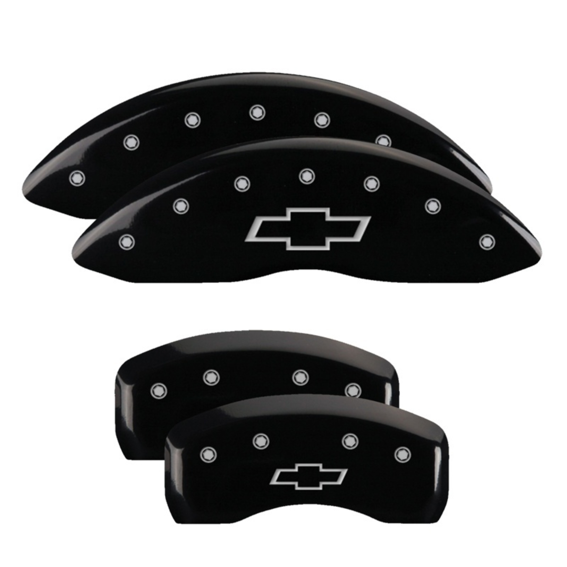 Picture of MGP 4 Caliper Covers Engraved Front & Rear Bowtie Black finish silver ch