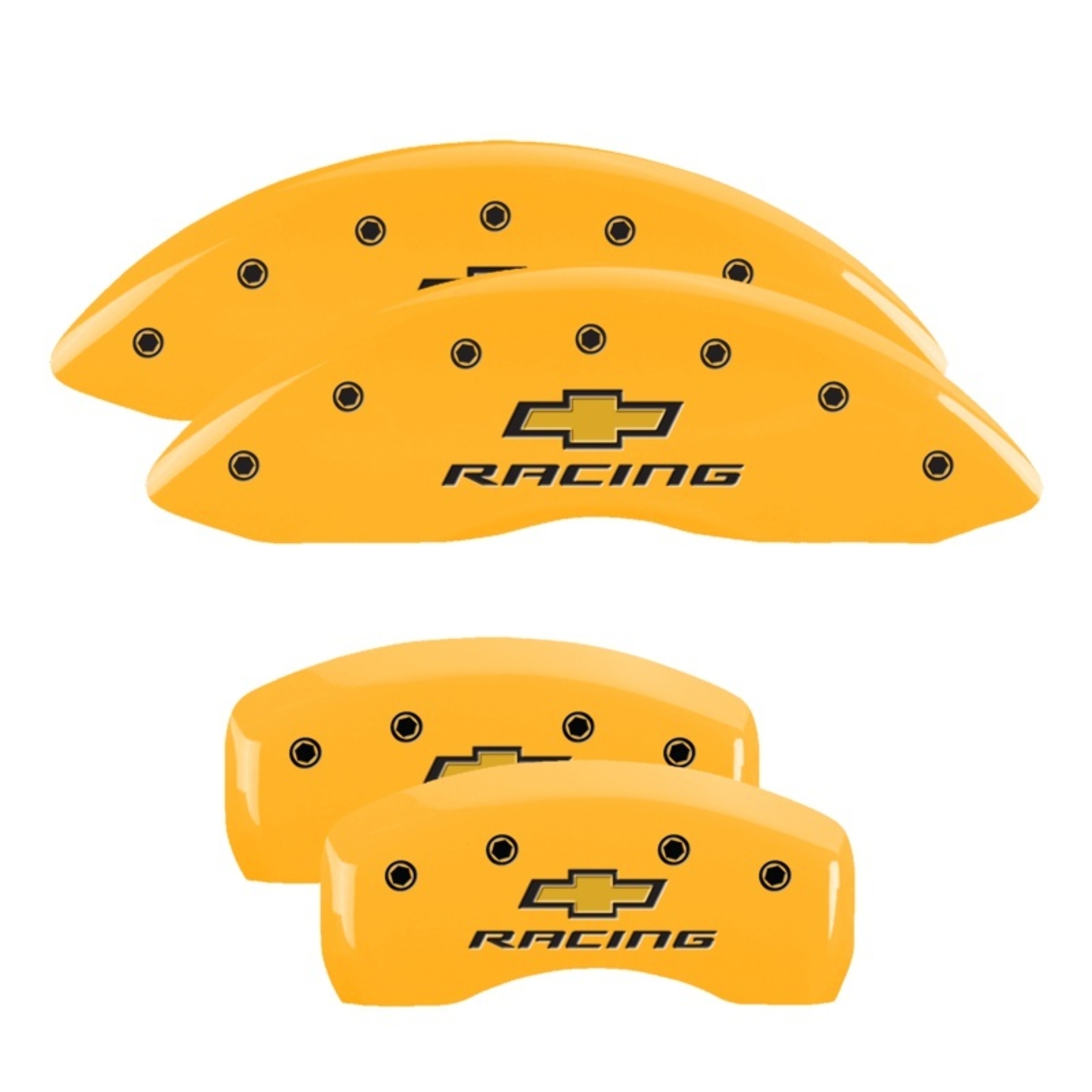 Picture of MGP 4 Caliper Covers Engraved Front & Rear Chevy racing Yellow finish black ch