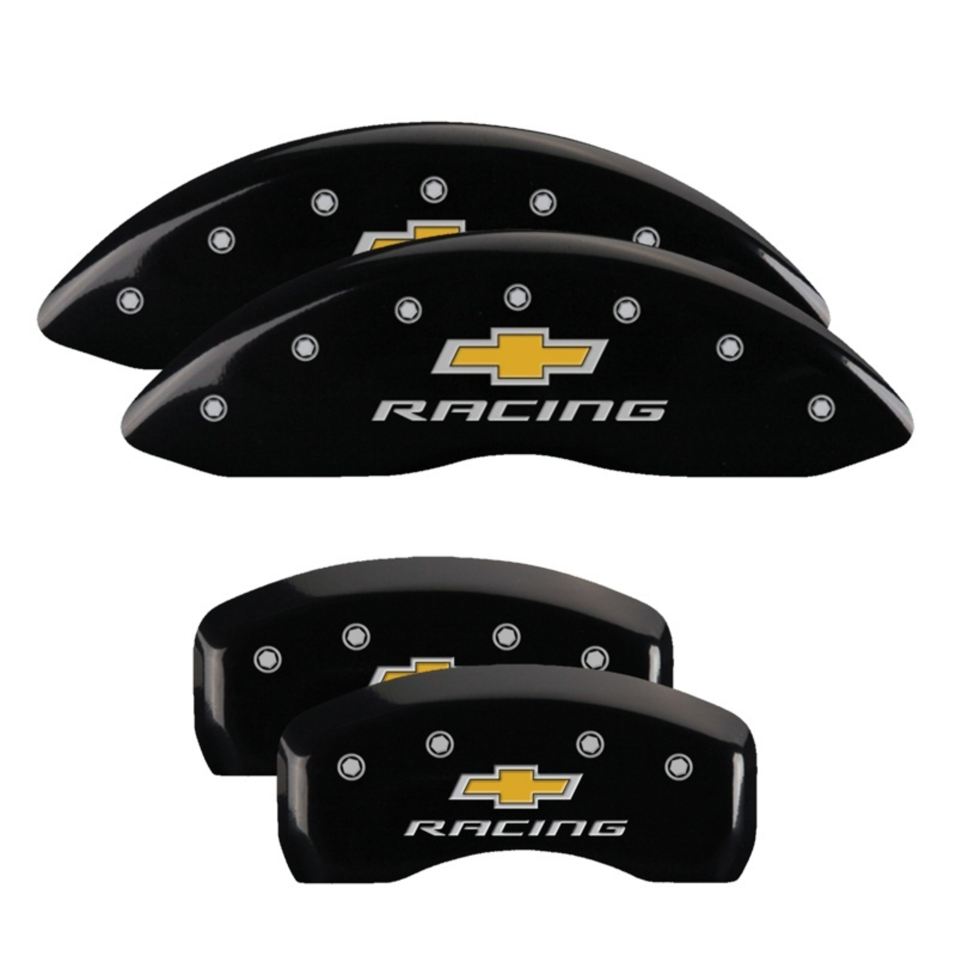 Picture of MGP 4 Caliper Covers Engraved Front & Rear Chevy racing Black finish silver ch