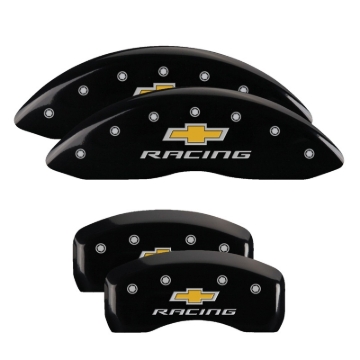 Picture of MGP 4 Caliper Covers Engraved Front & Rear Chevy racing Black finish silver ch