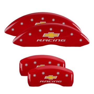 Picture of MGP 4 Caliper Covers Engraved Front & Rear Chevy racing Red finish silver ch