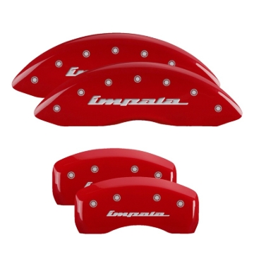 Picture of MGP 4 Caliper Covers Engraved Front & Rear Impala Red finish silver ch