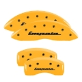 Picture of MGP 4 Caliper Covers Engraved Front & Rear Impala Yellow finish black ch