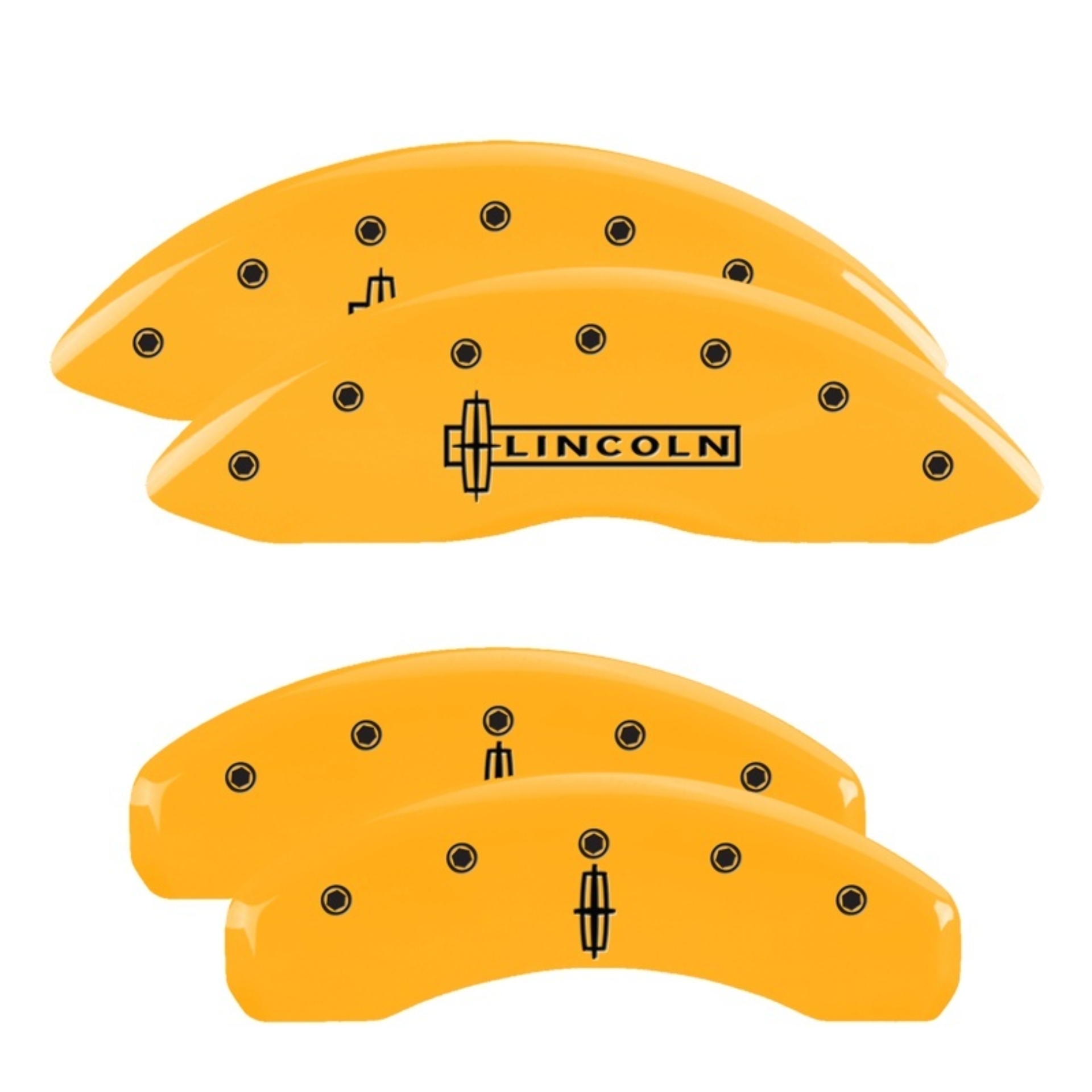 Picture of MGP 4 Caliper Covers Engraved Front Lincoln Engraved Rear Star logo Yellow finish black ch