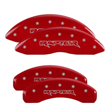 Picture of MGP 4 Caliper Covers Engraved Front & Rear Raptor Red finish silver ch