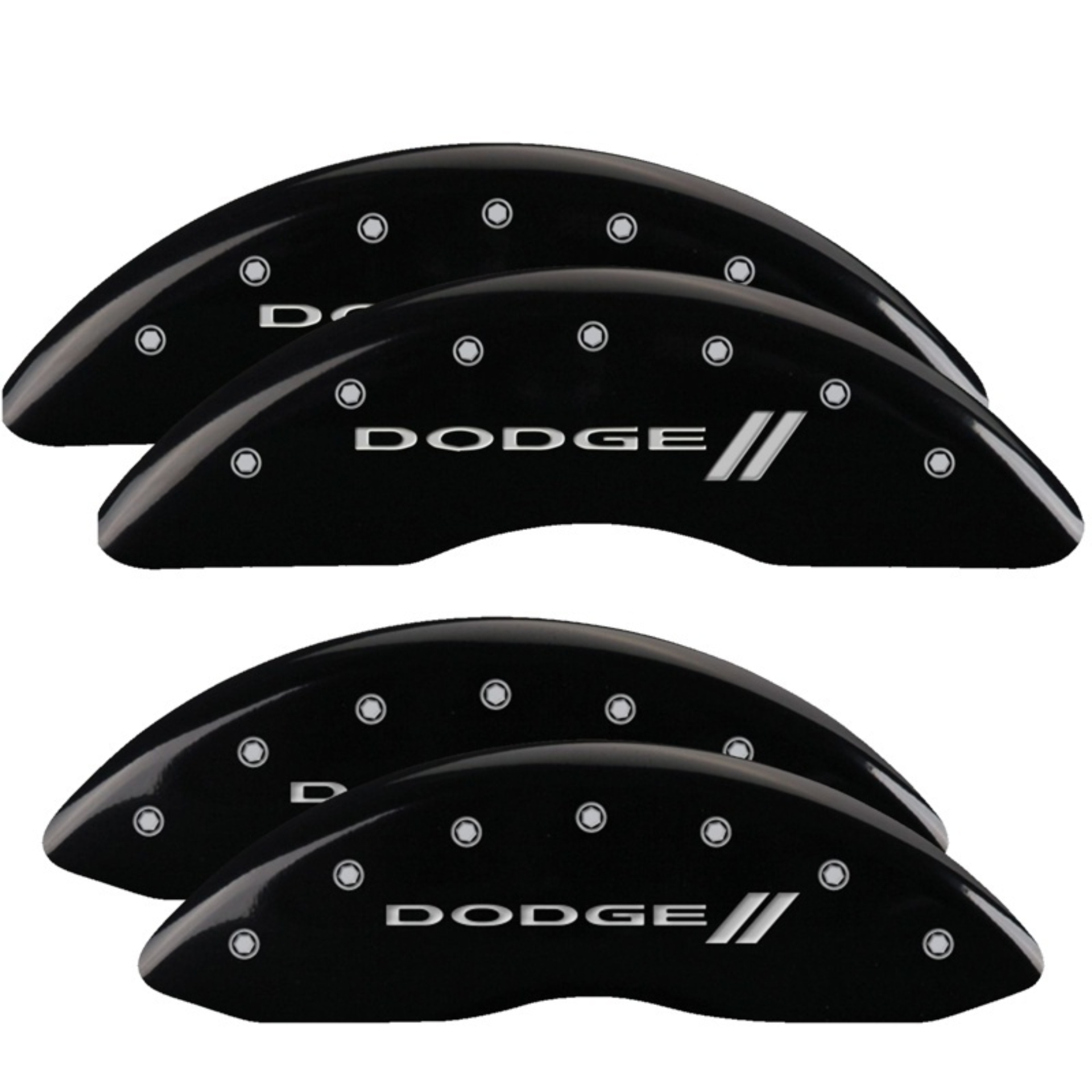 Picture of MGP 4 Caliper Covers Engraved Front & Rear With stripes/Dodge Black finish silver ch