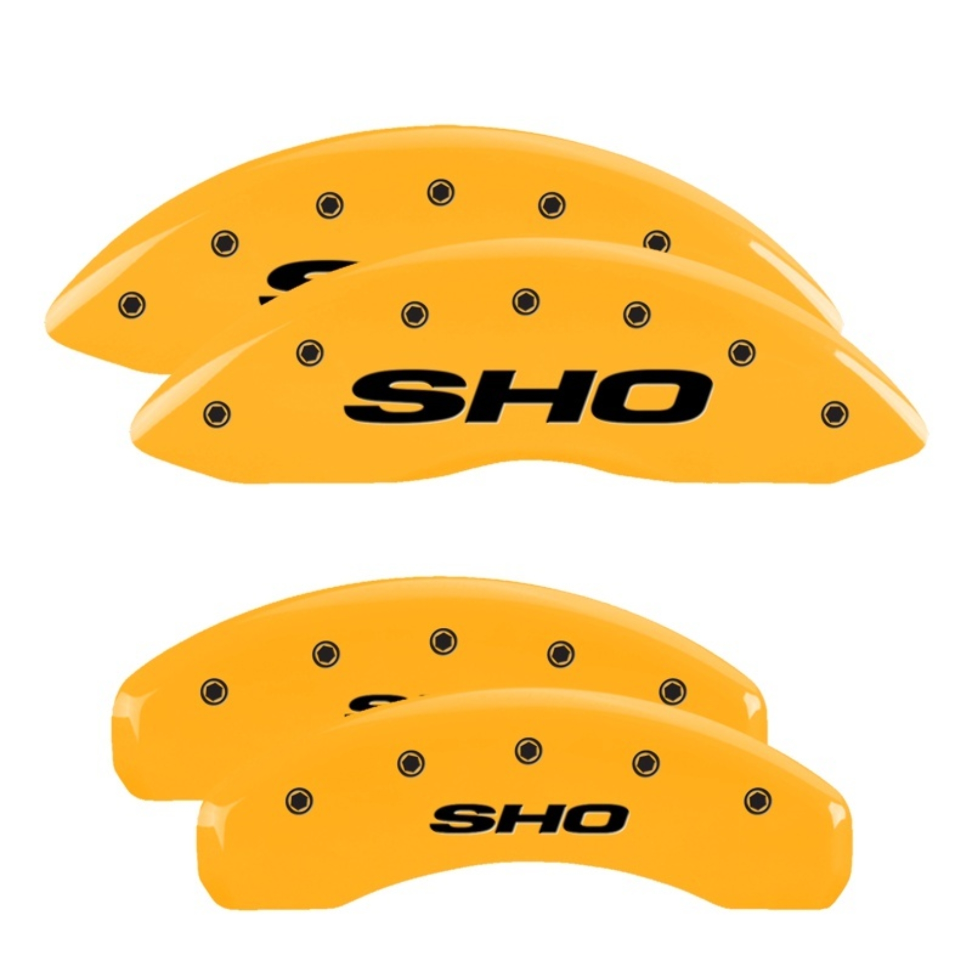 Picture of MGP 4 Caliper Covers Engraved Front & Rear SHO Yellow finish black ch