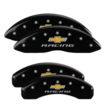 Picture of MGP 4 Caliper Covers Engraved Front & Rear Chevy racing Black finish silver ch