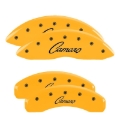 Picture of MGP 4 Caliper Covers Engraved Front & Rear Cursive/Camaro Yellow finish black ch
