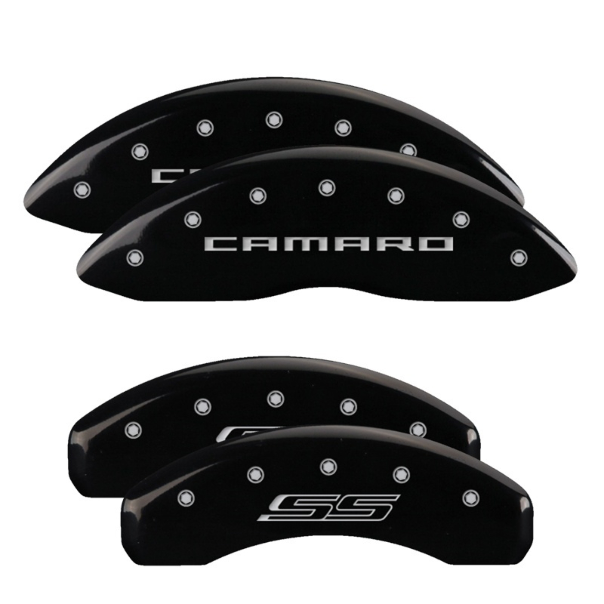 Picture of MGP 4 Caliper Covers Engraved Front Gen 5/Camaro Engraved Rear Gen 5/SS Black finish silver ch