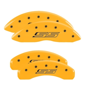 Picture of MGP 4 Caliper Covers Engraved Front & Rear Gen 5/SS Yellow finish black ch