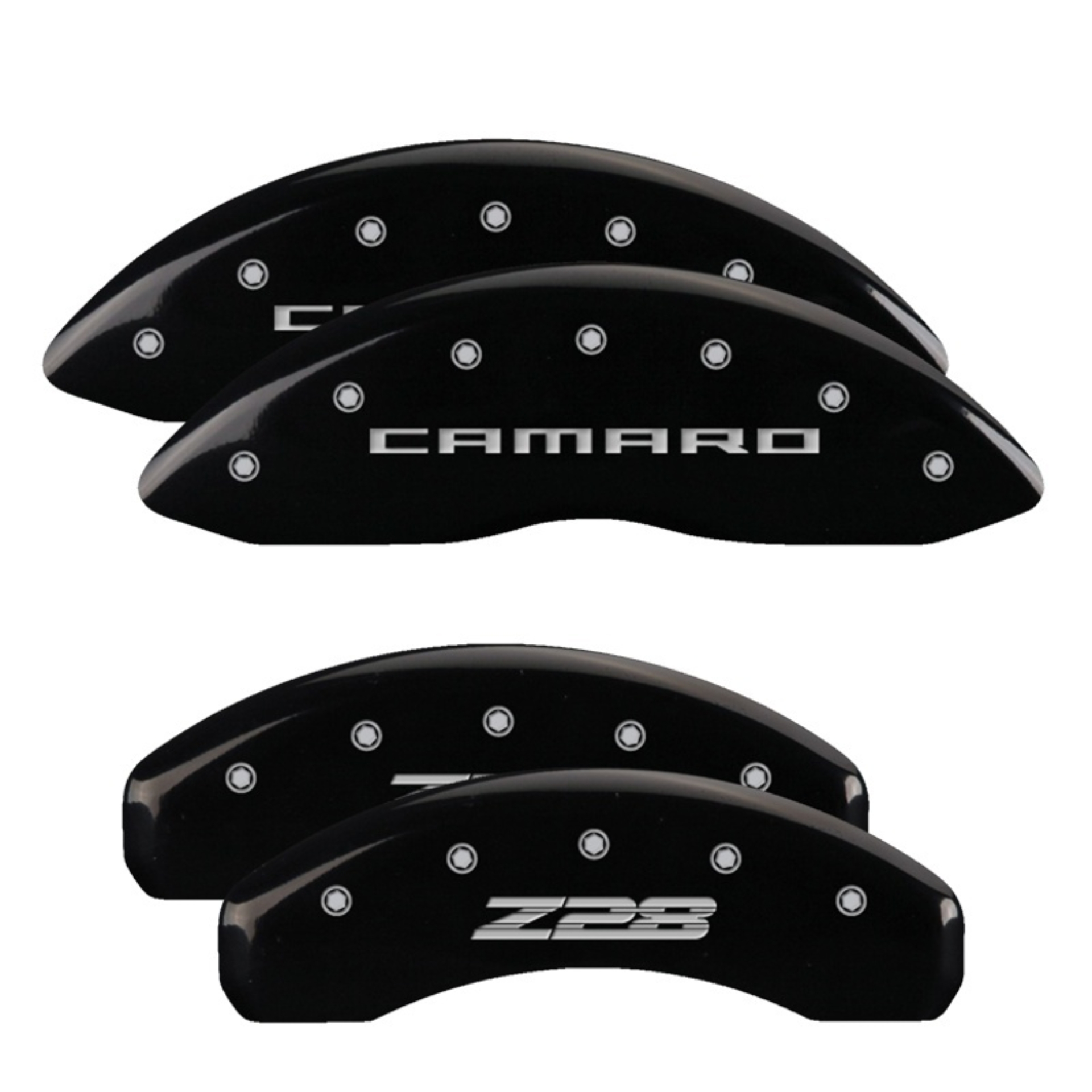 Picture of MGP 4 Caliper Covers Engraved Front Gen 5/Camaro Engraved Rear Gen 5/Z28 Black finish silver ch