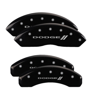 Picture of MGP 4 Caliper Covers Engraved Front & Rear With stripes/Dodge Black finish silver ch
