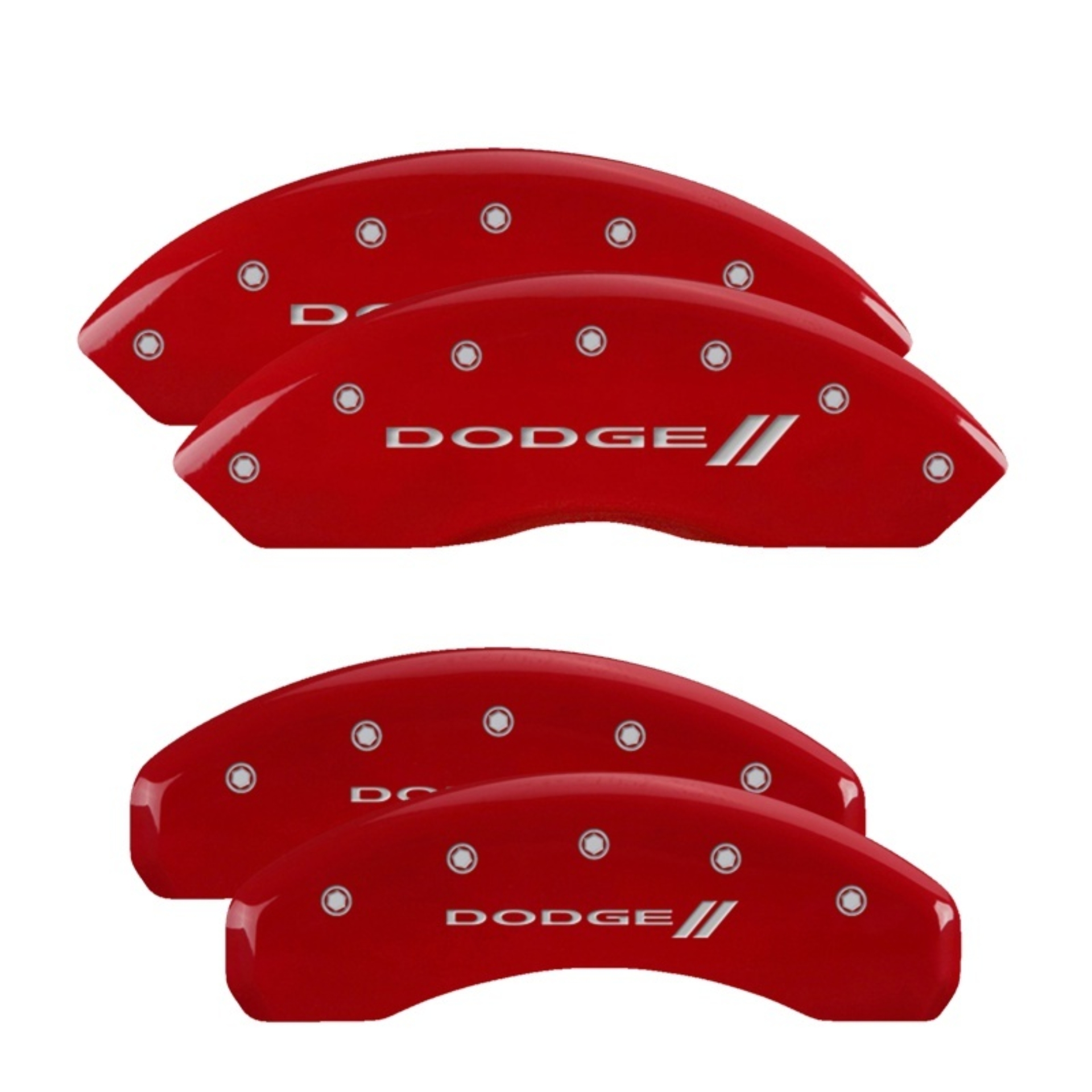 Picture of MGP 4 Caliper Covers Engraved Front & Rear With stripes/Dodge Red finish silver ch