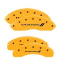 Picture of MGP 4 Caliper Covers Engraved Front & Rear With stripes/Dodge Yellow finish black ch