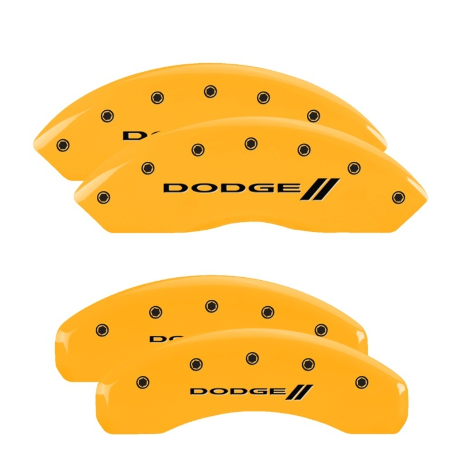 Picture of MGP 4 Caliper Covers Engraved Front & Rear With stripes/Dodge Yellow finish black ch