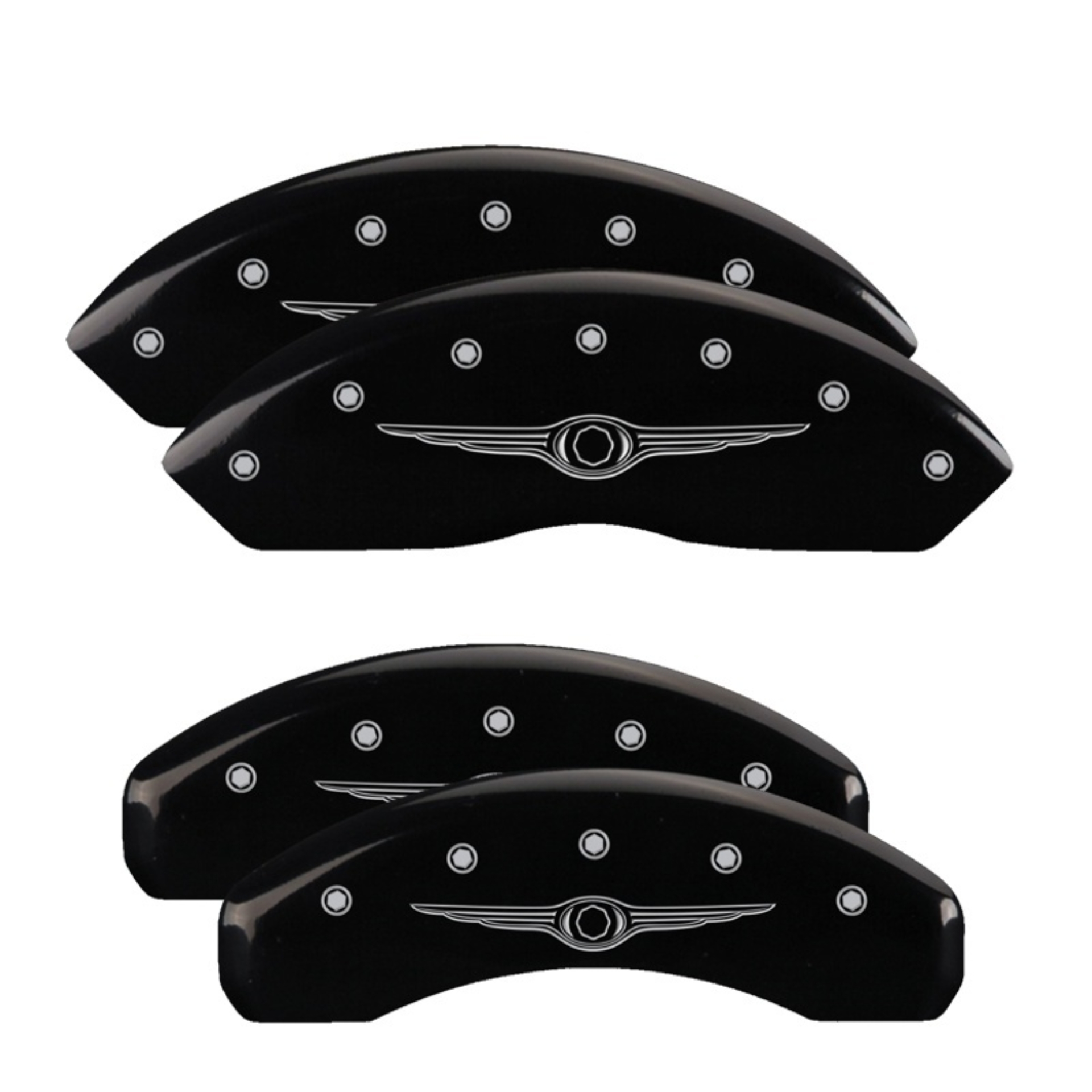 Picture of MGP 4 Caliper Covers Engraved Front & Rear Style 1/Chrysler Wing Black finish silver ch