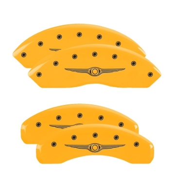 Picture of MGP 4 Caliper Covers Engraved Front & Rear Style 1/Chrysler Wing Yellow finish black ch
