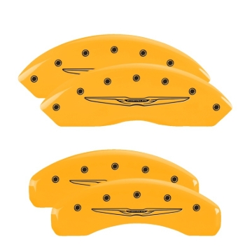 Picture of MGP 4 Caliper Covers Engraved Front & Rear Style 2/Chrysler Wing Yellow finish black ch