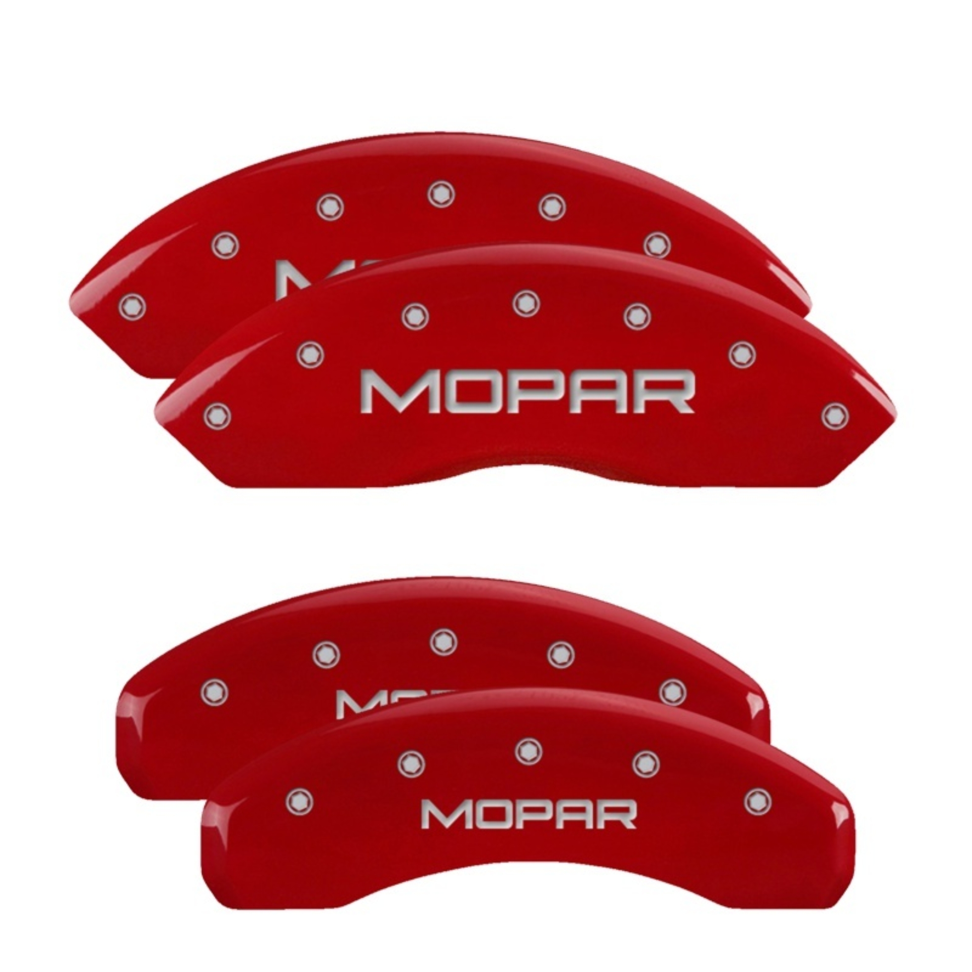 Picture of MGP 4 Caliper Covers Engraved Front & Rear MOPAR Red finish silver ch