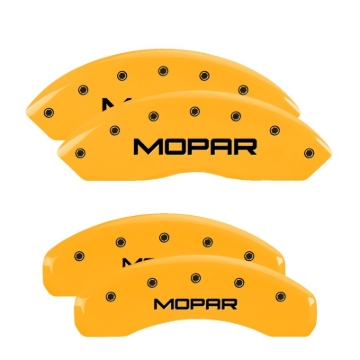 Picture of MGP 4 Caliper Covers Engraved Front & Rear MOPAR Yellow finish black ch