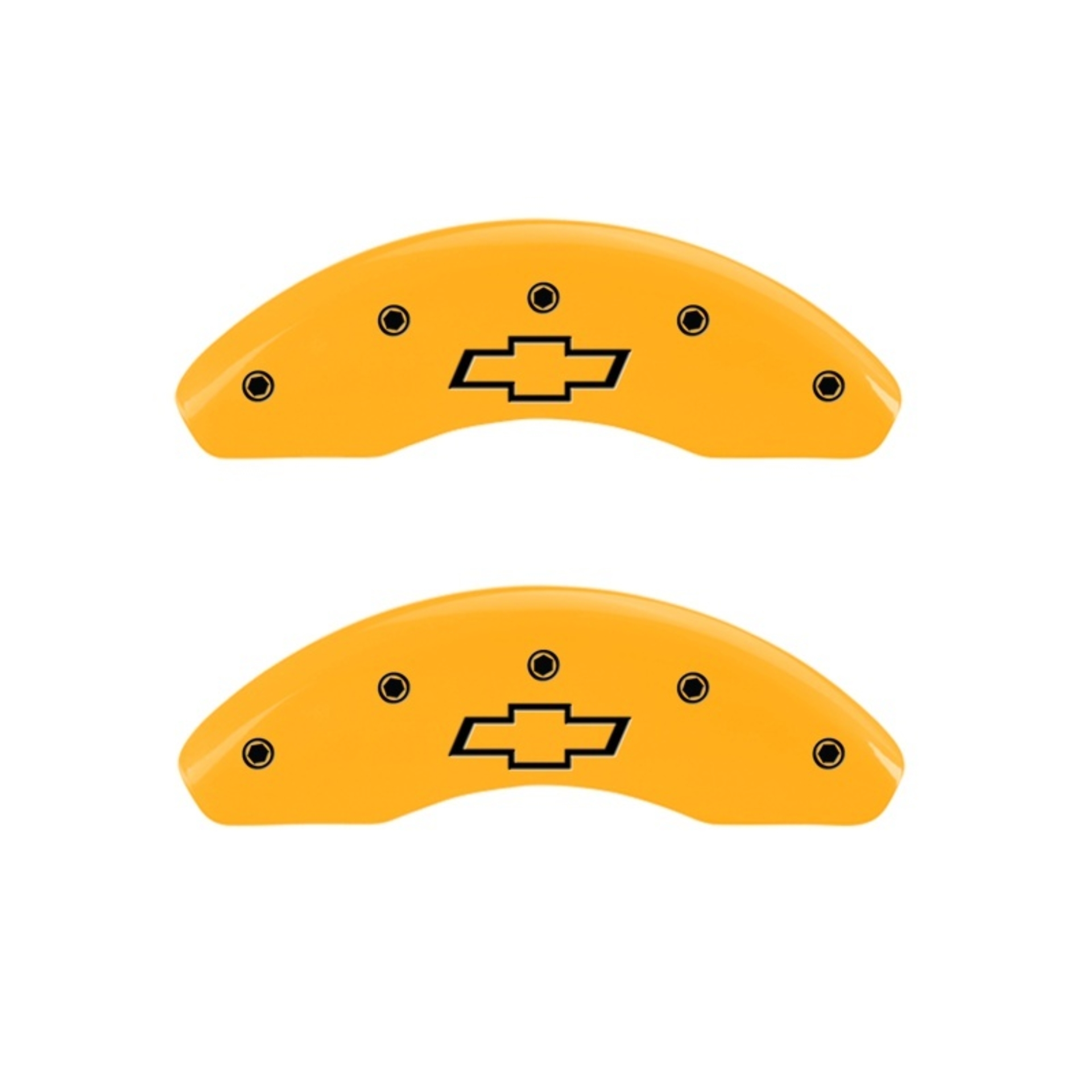 Picture of MGP Front set 2 Caliper Covers Engraved Front Bowtie Yellow finish black ch