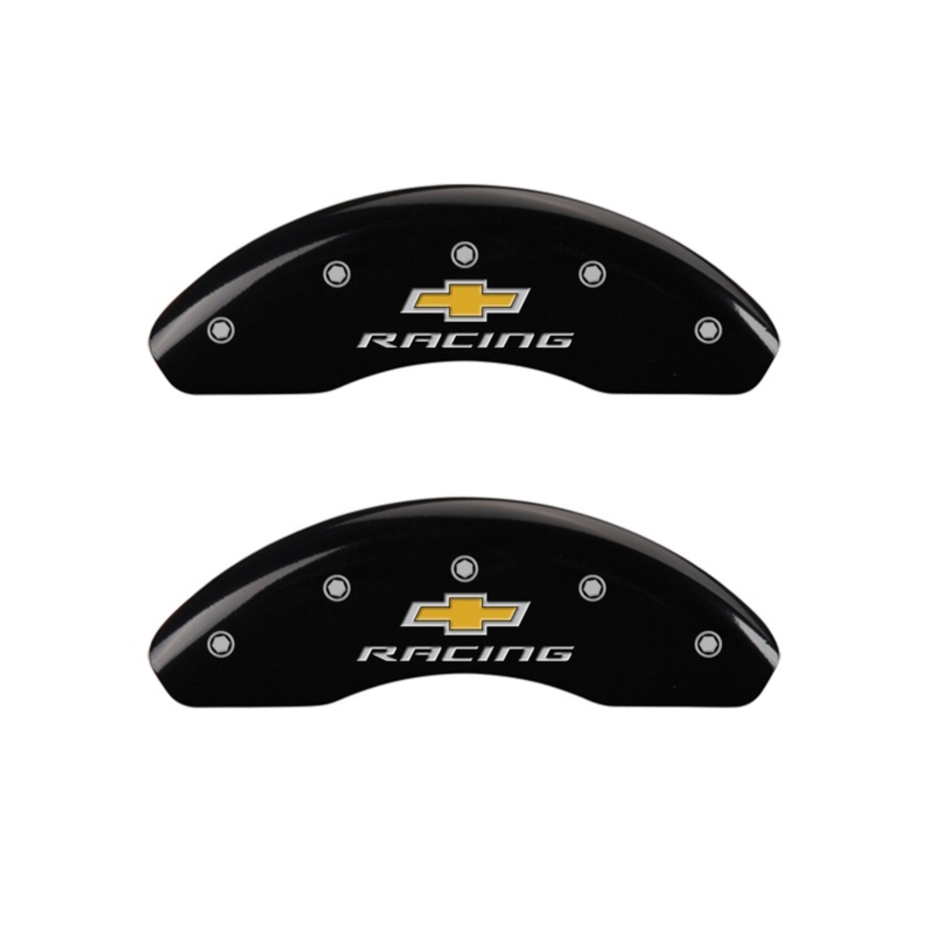 Picture of MGP Front set 2 Caliper Covers Engraved Front Chevy racing Black finish silver ch