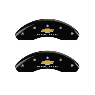 Picture of MGP Front set 2 Caliper Covers Engraved Front Chevy racing Black finish silver ch