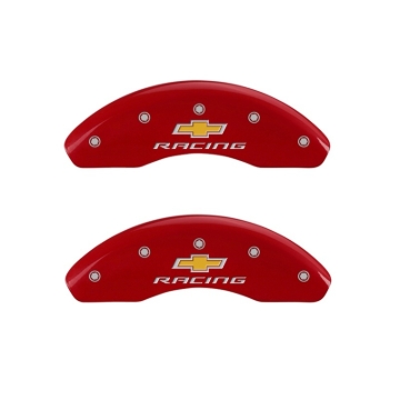 Picture of MGP Front set 2 Caliper Covers Engraved Front Chevy racing Red finish silver ch