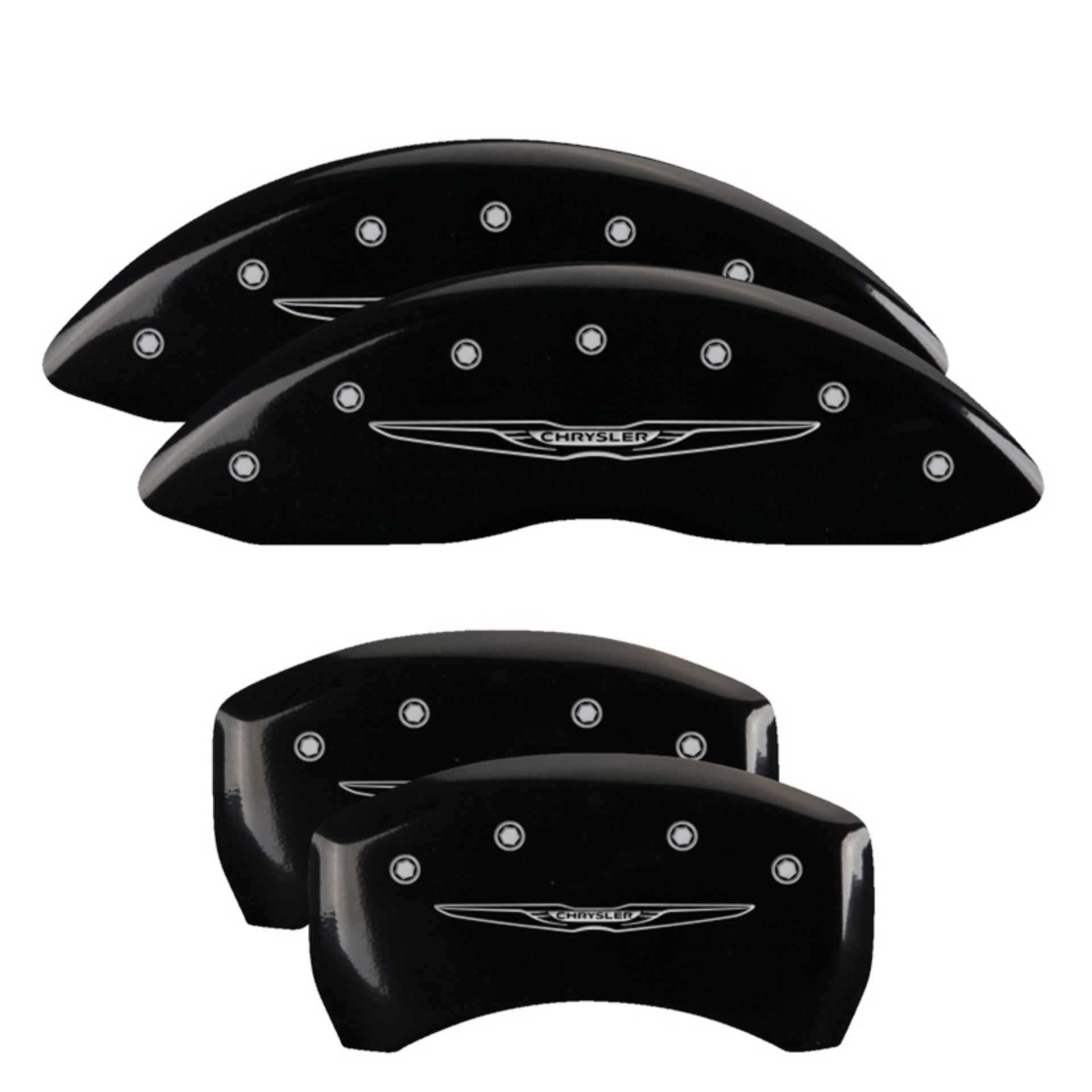 Picture of MGP 4 Caliper Covers Engraved Front & Rear Style 2/Chrysler Wing Black finish silver ch
