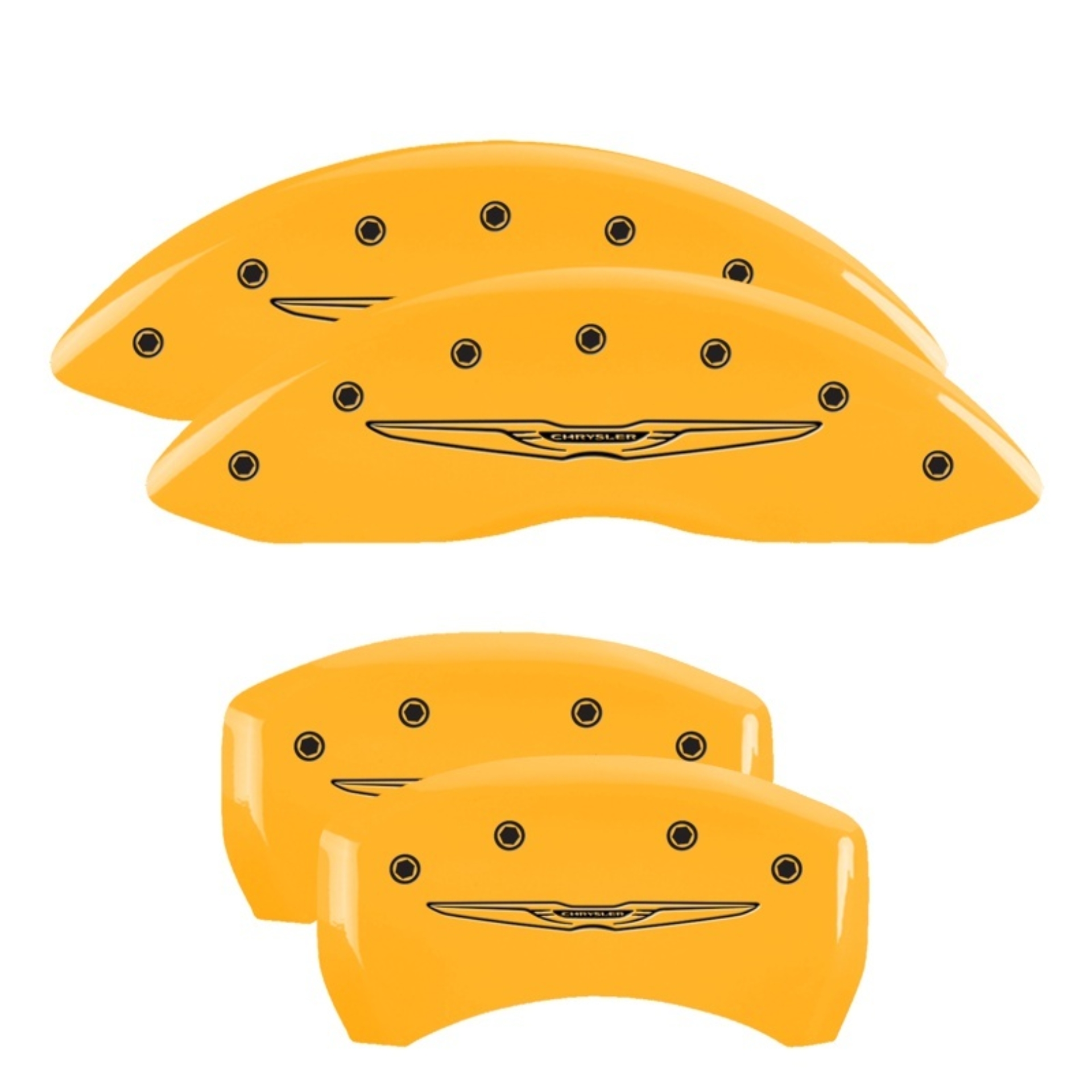 Picture of MGP 4 Caliper Covers Engraved Front & Rear Style 2/Chrysler Wing Yellow finish black ch